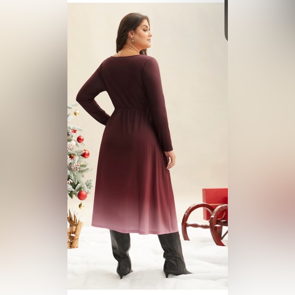 BloomChic Burgundy Ombre Long Sleeve Dress - Picture 4 of 10